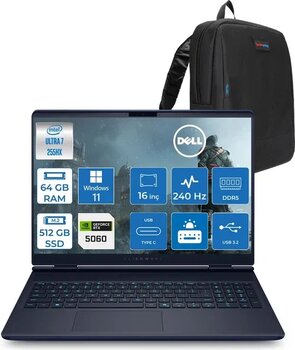 Dell Alienware 16X Aurora Core Ultra 7 255Hx Aı 64Gb 512Gb Ssd 8Gb/Rtx5060 Gddr7 115W 16" Wqxga 240Hz 500 Nits Windows 11 Home Taşınabilir Bilgisayar Zac16251h25+Zettaçanta