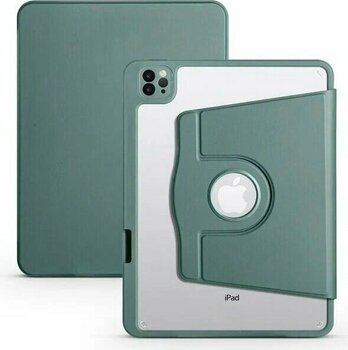 Teleplus iPad Air 10.9 2022 5. Nesil Termik Dönerli Standlı Arkası Buzlu Kapak Koyu Yeşil Kılıf