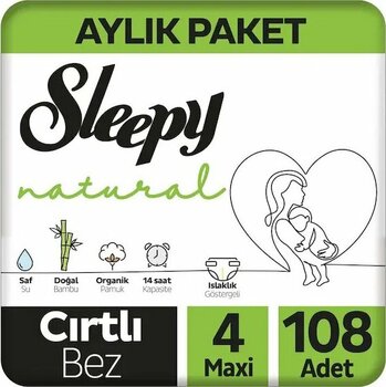 Sleepy Natural Bebek Bezi 4 Numara Maxi Aylık Paket 108 Adet 4'lü