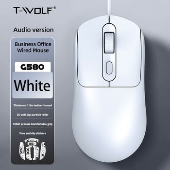 T-Wolf G580 Kablolu Optik Mouse 1000-1600 Dpı 1.5m USB Beyaz