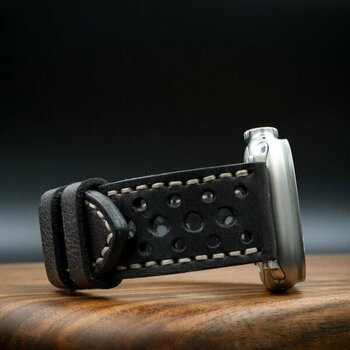 North's Nature Apple Watch Uyumlu Deri Kordon Ultra Siyah Hakiki Deri saat kordonu delikli - 38-40-41mm Gümüş Toka