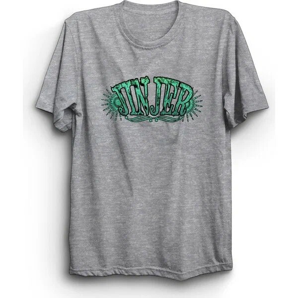 The Fame Jinjer, Green Logo, Rock Metal Müzik Grubu Gri S Kısa Kol Bisiklet Yaka Tişört
