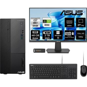 Asus Expertcenter D500ME i7 13700 RTX 3050 Masaüstü Bilgisayar 48GB RAM 2TB SSD 27" FHD Win11 Home + Per4 USB D500000I713700P951