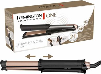 Remington ONE Saç Düzleştirici ve Kıvırıcı [2'si 1 arada] Esnek Seramik Uçlar (Düzleştirici, Kıvırma 32 mm ve Dalgalanma, Sıcaklık Kontrolü 150-230°C, Plaka Kilidi, Otomatik Kapanma) S6077
