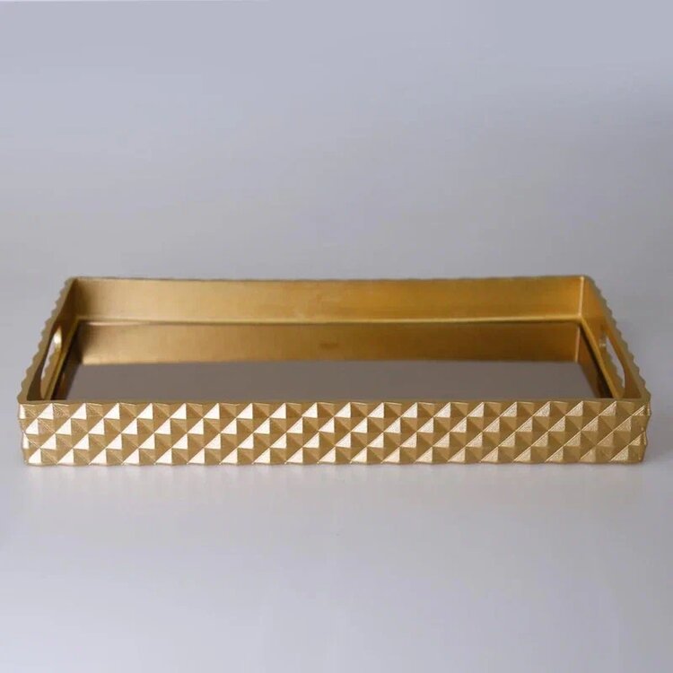 Selim Dekor Piramit Dikdörtgen Altın 45x26 cm Tepsi