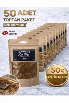 Glitter Sim Tozu 75 gr x 50 Adet Toptan Paket | Antik Altın Bronz İnce Hobi Epoksi Duvar Boya Toz Sim