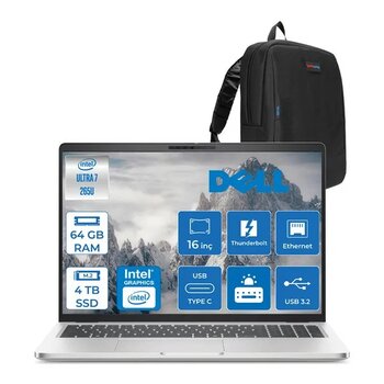 Dell Pro 16 Plus Ultra Core 7 265U 64GB Ddr5 4tb SSD Intel Graphics 16" Fhd+ 300NIT Ubuntu Taşınabilir Bilgisayar U7265U165UF24 + Zettaçanta - 4 TB