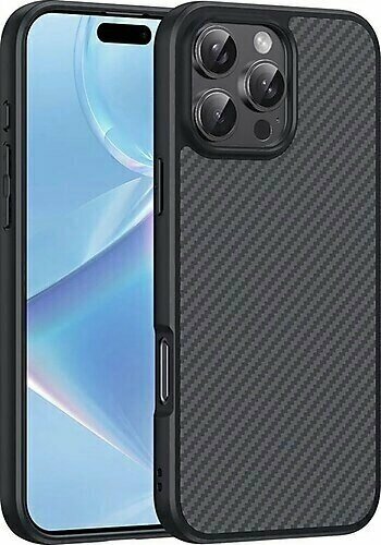 iPhone 16 Pro Uyumlu Magsafe Şarj Özellikli Karbon Fiber Tasarımlı Zore Elnino Kapak