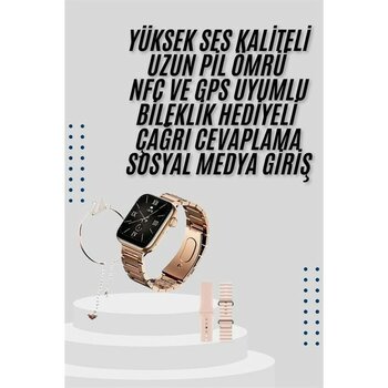 Akıllı Saat 3 Kordonlu ve Aksesuarlı Bayanlar Için Şık Rose Renk - 35 - 48 mm - 1 - 01P-Pembe