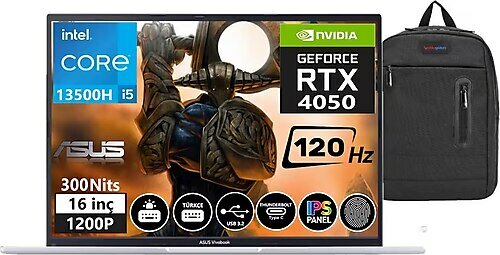 Asus Vivobook 16X 13.nesil K3605VU-N116634 16 inç Intel Core i5 13500H 48 GB 512 GB SSD NVIDIA GeForce RTX 4050 Windows 11 Professional