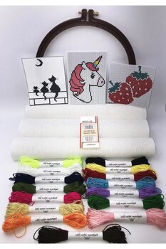 İDİL Kanaviçe Etamin Seti Model009- Çilek, Unicorn, Kedi