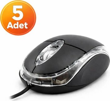 5 Adet - Koodmax Usb Optik Mouse Maus - Işıklı - Km-6809 5 Adet Siyah - Şeffaf