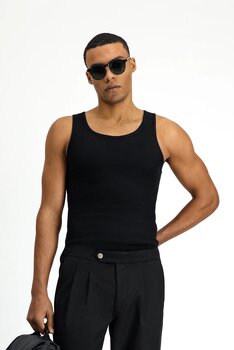 Siyah Slim Fit Dar Kesim Pamuk Fitilli Atlet
