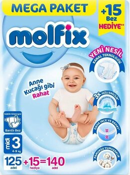 Molfix Bebek Bezi Beden:3 4-9kg Midi 140 Adet Pk Mega Pk 3 Numara