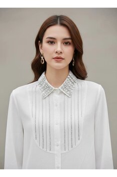 Rabiossa Kadın Yaka Taşlı Gömlek Standart Beden