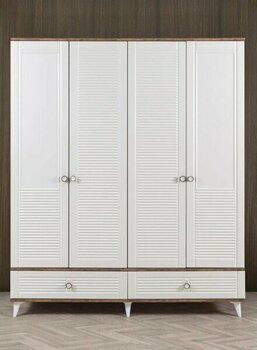 Evimşah Panjurlu 4 Kapaklı Membran Ceviz / Beyaz Dolap - Ceviz - Beyaz - 4 KAPAKLI