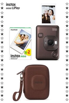 Fujifilm Instax Mini LiPlay Hybrid Deep Bronze Fotoğraf Makinesi 20'li Film Çantalı Set