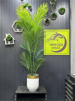 İremÇiçekçilik Yapay Çiçek Uygula Yapay Ağaç Salon Çiçeği 9 Yaprak 170 Cm Areka Metal Darbuka Saksı
