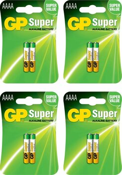 GP Batteries GP25A Süper Alkalin Lr8D425/E96/AAAA Boy İncenin İncesi Pil, 1.5 Volt, 4 Kart 8 Adet