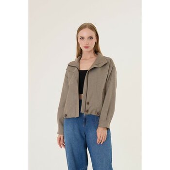 Kadın Vizon Kareli Bomber Ceket - 36