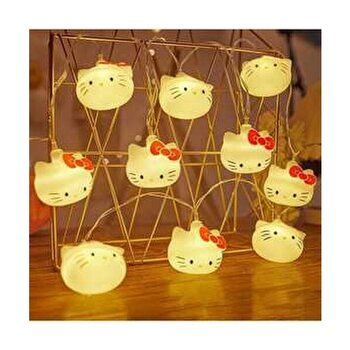 Yeni Hello Kitty Gece Lambası LED Işık Pilli 10 Lambalı 3D Hello Kitty Sevimli LED Işık - 1,5 m - Beyaz