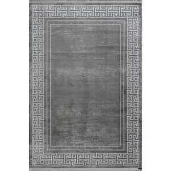 Karmen Halı Trend 2809 Gri Halı Krem Kenar Çerçeveli Modern Ince Yumuşak Akrilik Tozuaz Salon Halısı Koridor - 200 x 290 cm