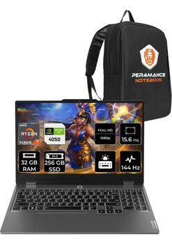 LenovoLoq Ryzen 7 7435HS RTX 4050 Gaming Laptop 32GB RAM 256GB SSD 15.6" FHD 144Hz FreeDOS + Per4 Çanta 83JC006ATRP316