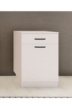 visasconcept 60 cm Tek Çekmeceli Mutfak Alt Modülü Beyaz Üst Panel Dahil
