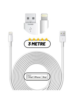 Favors 3 Metre Iphone Lightning Data Şarj Kablosu Apple Iphone Uyumlu Şarj Kablosu