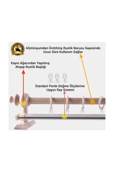 Orlenda Beyaz Ahşap Rustik Perde Askısı Raylı Rustik Borusu 90 cm