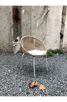 SandalyeSepeti Luna Sandalye Minderli Beyaz Hasır