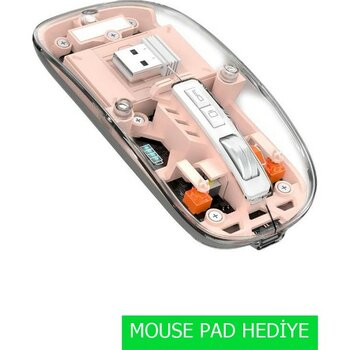 Jolita Gtx Jaculus 10.4 " Uyumlu Şeffaf Tasarım Sessiz Kablosuz Mouse - Pembe