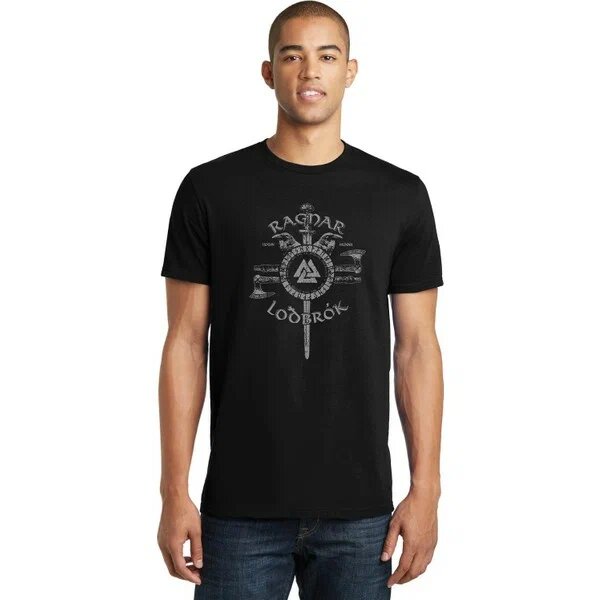 Qivi Vikings Ragnar Lodbrok Hugin Baskılı Siyah XS Örme Tshirt