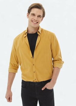 Sarı Fitilli Regular Fit Dokuma Kadife Casual %100 Pamuk Gömlek