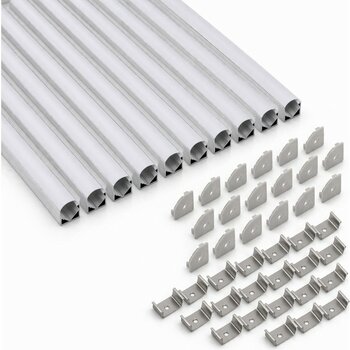 Ledarmy 10’lu Set Köşe LED Profil Kanal 18x18mm 1 Metre Alüminyum Sıva Üstü LED Şerit Kanalı Opak Kapaklı Tutuculu 8987 - 1 m - Gümüş