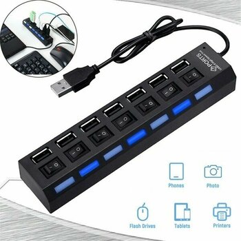 Derwell 7 Port USB Çoğaltıcı Bağlantı Noktalı USB 2.0 Hub USB Hub 2.0 Çoklu USB Ayırıcı Hub On/off Çoklu USB Splitter Çoklayıcı