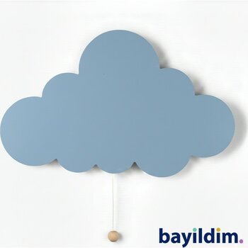Masal Arkadaşım Bulut  Ahşap LED Duvar Gece Lambası - Mavi