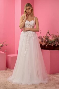 Lenta Moda Beyaz Yaprak Desen Askılı Abiye Ve Nikah Elbisesi 44 Beden