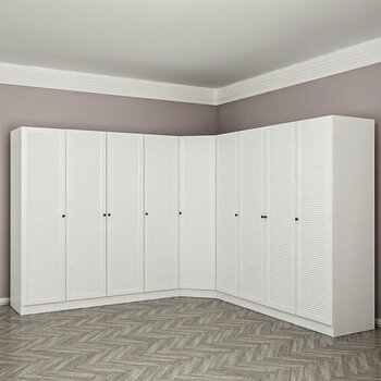 Minar Kale 9 Kapaklı 4 Çekmeceli Köşe Dolap Beyaz Mebran Panjur 190cm