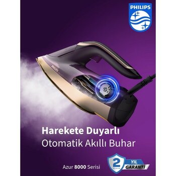 Philips Azur 8000 Serisi Profesyonel 3000W Buharlı Ütü, 80G/DK Kesintisiz Buhar, 260G Şok Buhar ve Kumaş Koruma Teknolojisi - Koyu Mor