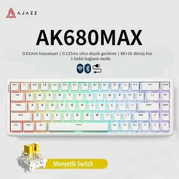 Ajazz AK680 Max Kablosuz Beyaz Manyetik Switch RGB Oyun Klavyesi
