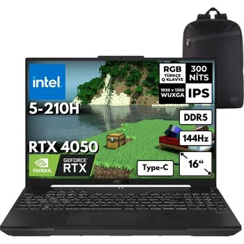 Asus Tuf F16 Intel 5-210H 40-Gbddr5 1 Tbssd RTX4050 (6GB-140W) 16" Wuxga 144Hz Windows 10 Home + Sırt Çantası FX607VU-RL146HMF91 - 1 TB - 40 GB
