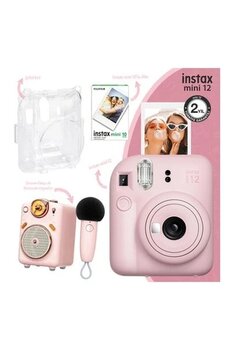 Fujifilm Instax Mini 12 Pembe Fotoğraf Makinesi-10'Lu Film-Şeffaf Kılıf