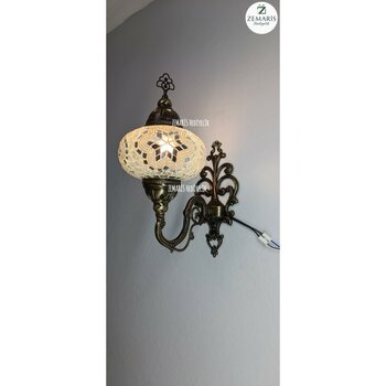 Zemaris Hediyelik El Yapımı Otantik Mozaik Duvar Apliği (Büyük Camlı) - Beyaz