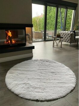 Doğuş Peluş Halı Tavşan Beyaz Yumuşak Dokulu Peluş Halı Yuvarlak - 120 x 120 cm