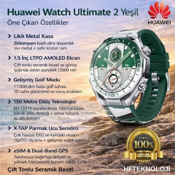 Huawei Ios & Android Uyumlu Yeşil Renk ,yeni Watch Ultimate 2, Zirkonyum Bazlı Sıvı Metal Kasa Akıllı Saat - 46 mm - YENİ ULTİMATE 2 AKILLI SAAT