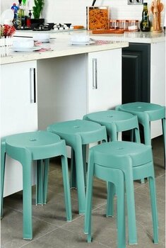 Kaymaz Ayaklı Dekoratif Iç Içe Geçebilen Plastik Tabure Mutfak Bahçe Taburesi 6 Adet Yeşil