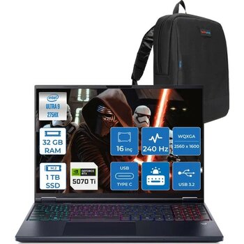 Acer Predator Helıos Neo 16 Aı Core™ Ultra 9 275HX 32GB Ddr5 1tb SSD 12GB/RTX5070Tİ/170W Gddr7 16inç Qhd+ 2560 x 1600 240Hz IPS Freedos Gaming BILG