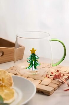 Jenisa Borosilikat Cam Çam Ağacı Figürlü Kupa 400 ml Bardak