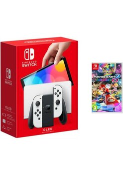 Nintendo SwitchOLED Beyaz Konsol 64GB Mario Kart 8 Deluxe Oyunlu Bundle Geniş Depolama ve HDMI Çıkışı